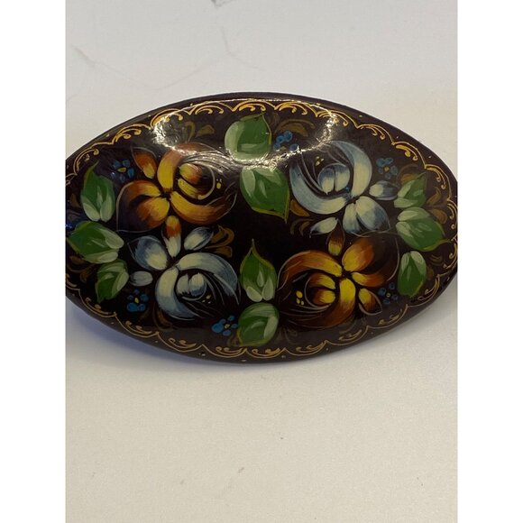 Hand-Painted Russian Floral Brooch & Earrings Set With Rich Glossy Finish - Picture 12 of 12